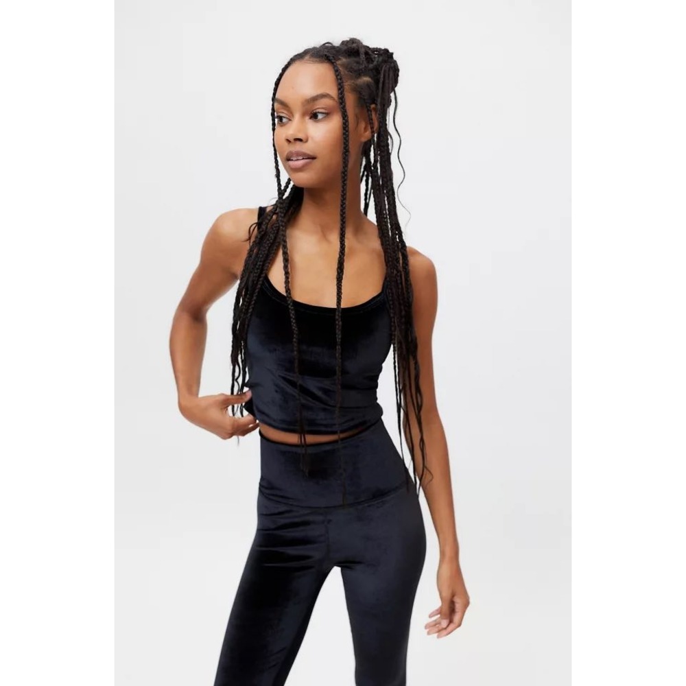 Beyond Yoga Truly Cropped Tank Black‎ Velvet Womens XS Yoga Pilates Lounge